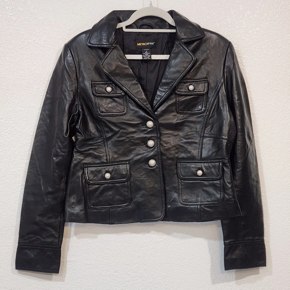 Metrostyle Black Leather Jacket Size 12